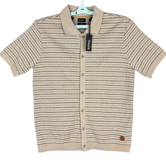 NWT Buffalo David Bitton Mens Wrenley Short Sleeve Light Brown Knit Shirt Size M - Picture 1 of 10